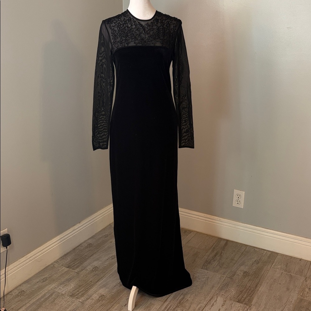 [J.R. NITES] VINTAGE Elegant Black Mesh/Beaded Long Sleeve Dress - Size 6